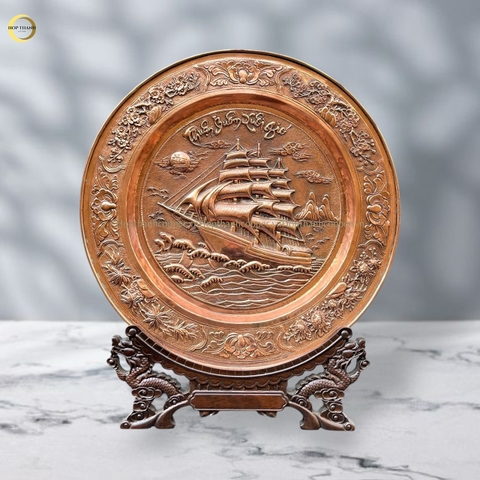 TRANH ĐĨA THUẬN BUỒM XUÔI GIÓ BẰNG ĐỒNG ĐỎ - ĐƯỜNG KÍNH 35CM