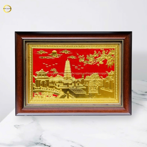 TRANH THÁP PHỔ MINH BẰNG ĐỒNG DÁT VÀNG - KÍCH THƯỚC 38X54CM