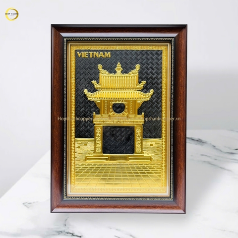 TRANH CHÙA MỘT CỘT BẰNG ĐỒNG DÁT VÀNG - KÍCH THƯỚC 38X54CM