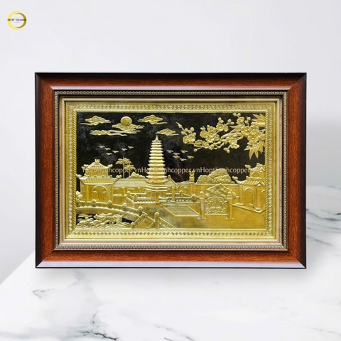 TRANH THÁP PHỔ MINH BẰNG ĐỒNG VÀNG - KÍCH THƯỚC 38X54CM