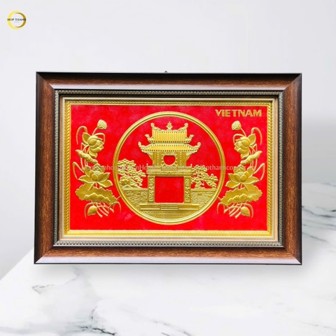 TRANH CHÙA MỘT CỘT BẰNG ĐỒNG DÁT VÀNG - KÍCH THƯỚC 54X38CM