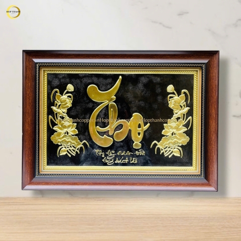 TRANH CHỮ THỌ BẰNG ĐỒNG VÀNG - KÍCH THƯỚC 54X38CM