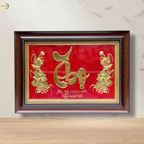 TRANH CHỮ THỌ BẰNG ĐỒNG VÀNG - KÍCH THƯỚC 54X38CM