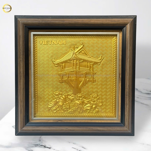 TRANH CHÙA MỘT CỘT BẰNG ĐỒNG MẠ VÀNG 24K- KÍCH THƯỚC 26X26CM