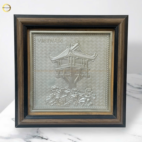 TRANH CHÙA MỘT CỘT BẰNG ĐỒNG MẠ BẠC - KÍCH THƯỚC 26X26CM