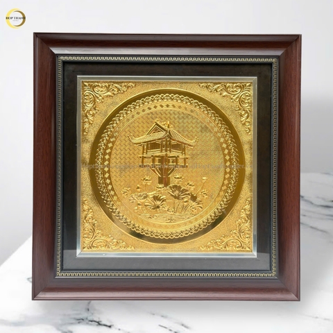 TRANH CHÙA MỘT CỘT BẰNG ĐỒNG MẠ VÀNG 24K- KÍCH THƯỚC 40X40CM