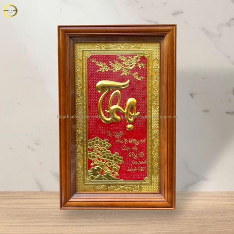 TRANH CHỮ THỌ BẰNG ĐỒNG DÁT VÀNG - KÍCH THƯỚC 50X80CM