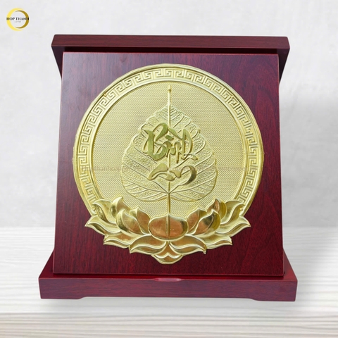 TRANH LÁ BỒ ĐỀ CHỮ BÌNH AN BẰNG ĐỒNG VÀNG - KÍCH THƯỚC 24X24CM