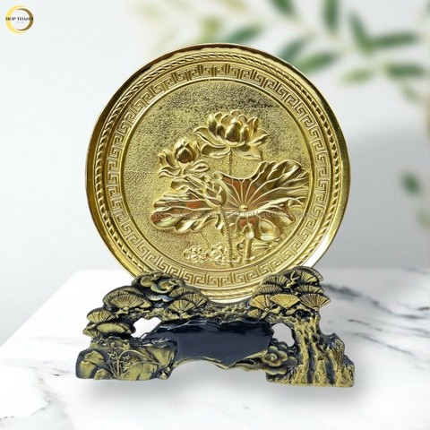TRANH ĐĨA HOA SEN BẰNG ĐỒNG - TRANH QUÀ TẶNG ĐỂ BÀN (KÍCH THƯỚC 20CM)