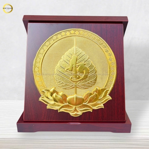 TRANH LÁ BỒ ĐỀ CHỮ AN BẰNG ĐỒNG DÁT VÀNG - KÍCH THƯỚC 24x24CM
