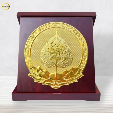 TRANH LÁ BỒ ĐỀ CHỮ BÌNH AN BẰNG ĐỒNG DÁT VÀNG - KÍCH THƯỚC 24X24CM