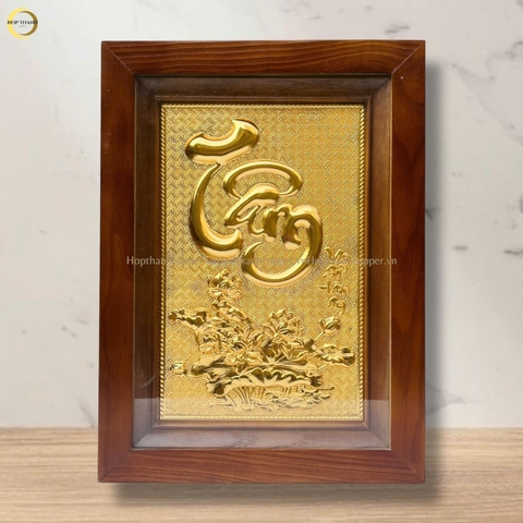 TRANH CHỮ TÂM BẰNG ĐỒNG VÀNG MẠ VÀNG 24K - KÍCH THƯỚC 28X38CM