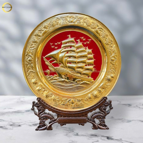 TRANH ĐĨA THUẬN BUỒM XUÔI GIÓ BẰNG ĐỒNG MẠ VÀNG 24K - ĐƯỜNG KÍNH 35CM