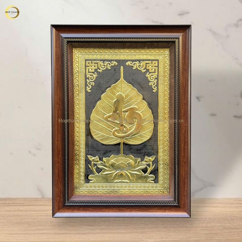 TRANH LÁ BỒ ĐỀ CHỮ BÌNH AN BẰNG ĐỒNG VÀNG - KÍCH THƯỚC 38X54CM
