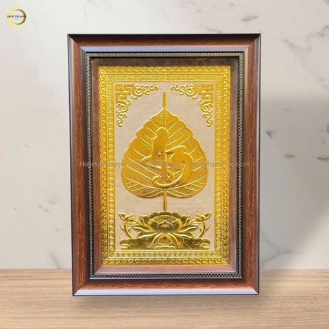 TRANH LÁ BỒ ĐỀ CHỮ AN BẰNG ĐỒNG DÁT VÀNG - KÍCH THƯỚC 38X54CM