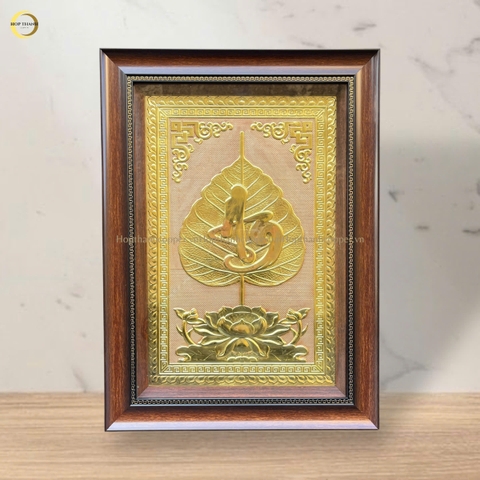 TRANH LÁ BỒ ĐỀ CHỮ BÌNH AN BẰNG ĐỒNG VÀNG - KÍCH THƯỚC 38X54CM