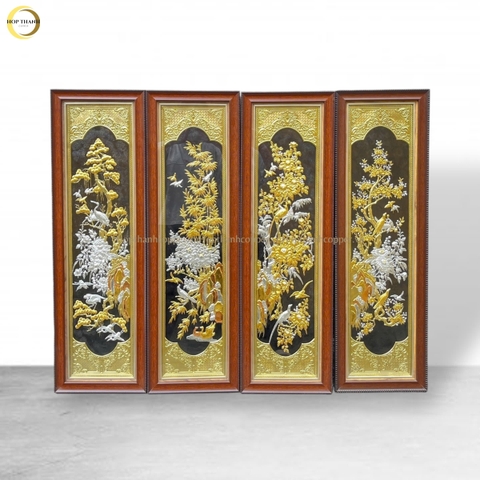 BỘ TRANH ĐỒNG TỨ QUÝ, DÁT VÀNG BẠC (KÍCH THƯỚC 28X88CM)
