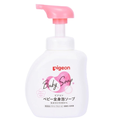Sữa tắm gội cho bé Pigeon Baby Soap tạo bọt 500ml - hương hoa (màu hồng)
