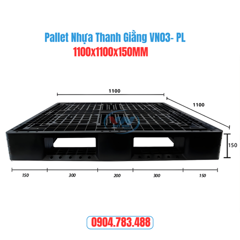Pallet Nhựa Xuất Khẩu Màu Đen 1100x1000x150mm - VN03-PL