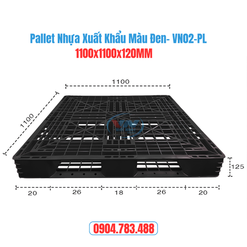 Pallet Nhựa Xuất Khẩu Màu Đen 1100x1000x125mm - VN02-PL
