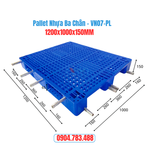Pallet Nhựa Lõi Thép 1200x1000x150MM - Màu xanh - VN07-PL