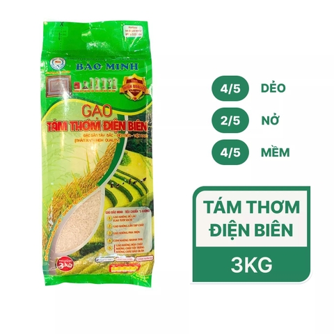 Gạo tám thơm Điện Biên Bảo Minh túi 3kg (1 Túi)