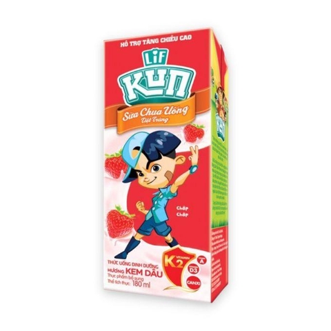 Thùng sữa chua uống tiệt trùng hương kem dâu Kun 180ml (48 Hộp)