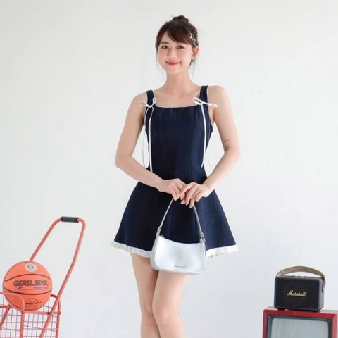Đầm 2 dây dáng A buộc nơ