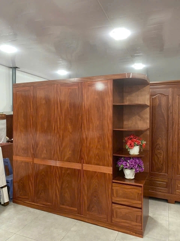 Tủ đựng quần áo gỗ cẩm 4 buồng góc KT ngang 2m30 cao 2m10 sâu 60 cm MS 384