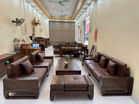 Bộ ghế sofa gỗ sồi tự nhiên KT văng dài 2m50 bàn 75 cm *1m4  đôn 1m MS 405