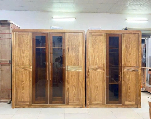 Tủ gỗ hương xám cánh kính MS130