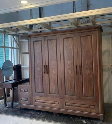 Tủ gỗ 4 cánh cộng góc trang trí hương xám MS107