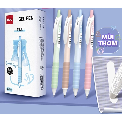 Combo 5 Bút Gel Deli EG611X Mùi Thơm Dâu Màu Đen 0.5mm