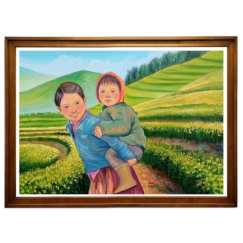 Tranh Sơn Dầu - Chị Cõng Em - ADC35