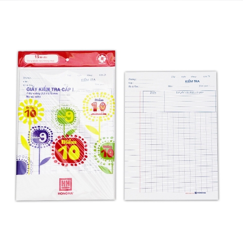 Giấy Kiểm Tra Hồng Hà Cấp 1 4 Ô Ly Vuông 4964 (10 Tờ Đơn+ 10 Tờ Đôi)