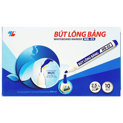 Hộp 10 Bút Lông Bảng Thiên Long WB-03 Màu Xanh