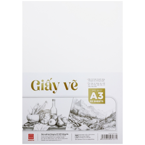 Giấy Vẽ A3 Hồng Hà 8117 300gms (5T/Tập)