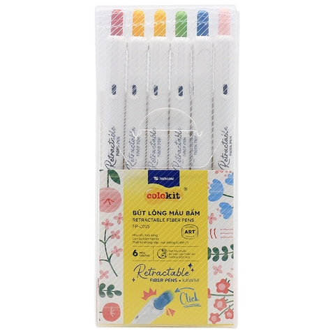 Vỉ 6 Bút Lông Màu Bấm Colorkit FP-C015 Kawaii