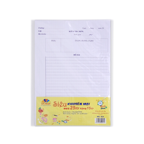 Giấy Kiểm Tra Kẻ Ngang Trường Ngân MS924