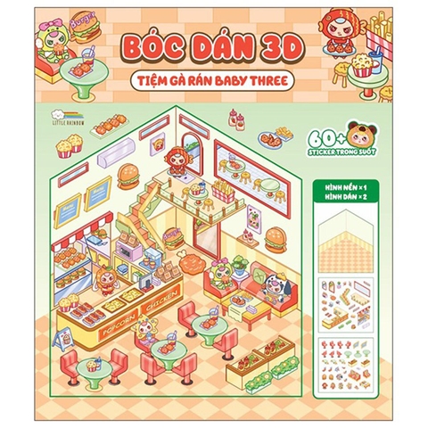 Bóc Dán 3D - Tiệm Gà Rán Baby Three (Đồ Chơi Bóc Dán 60+ Sticker Cho Bé)