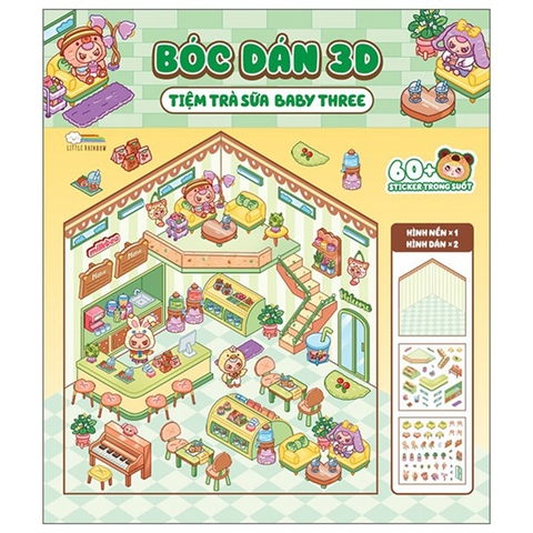 Bóc Dán 3D - Tiệm Trà Sữa Baby Three (Đồ Chơi Bóc Dán 60+ Sticker Cho Bé)
