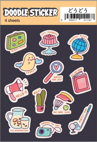 Set 4 Bảng Sticker Doodle Ngộ Nghĩnh