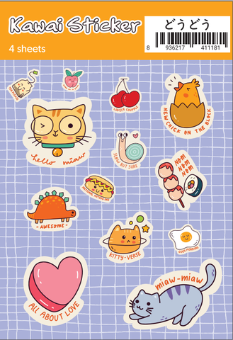 Set 4 Bảng Sticker Kawai Chữ Tiếng Anh