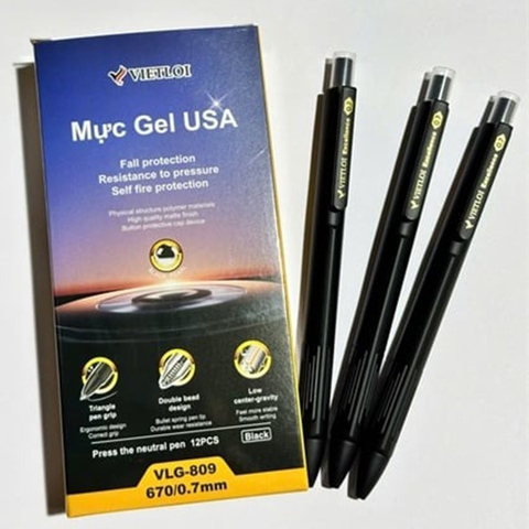 Bút Gel Bấm Việt Lợi 0.7 Màu Đen(12/144/1728) VLG-809A