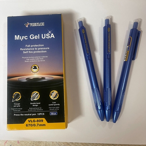 Bút Gel Bấm Việt Lợi 0.7 Màu Xanh (12/144/1728) VLG-809B