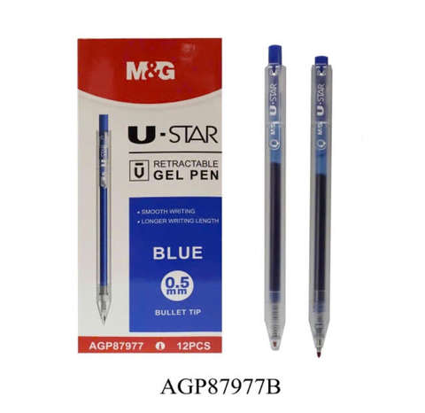 Bút Nước Xanh 0.5mm U-Star Vỏ Nhựa Thân Trong AGP87977B