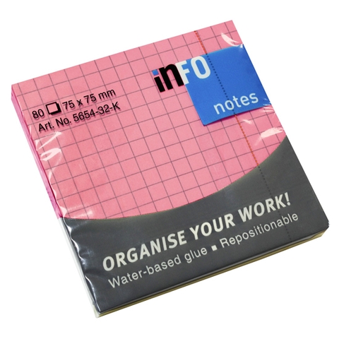 Giấy Note Có Dòng Kẻ Ô Ly Info 5654-32 K - Màu Hồng