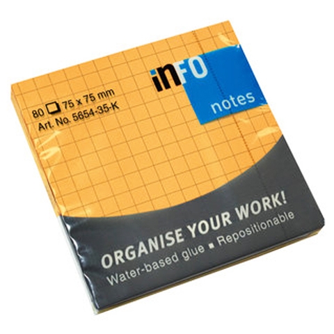 Giấy Note Có Dòng Kẻ Ô Ly Info 5654-35 K - Màu Da Cam