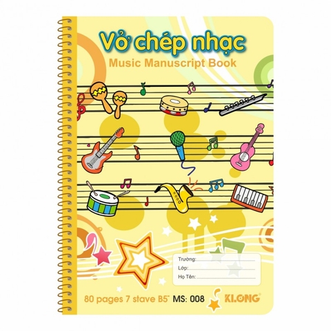 Vở Chép Nhạc Lò Xo Đơn K.Long B5 80 Trang TP008