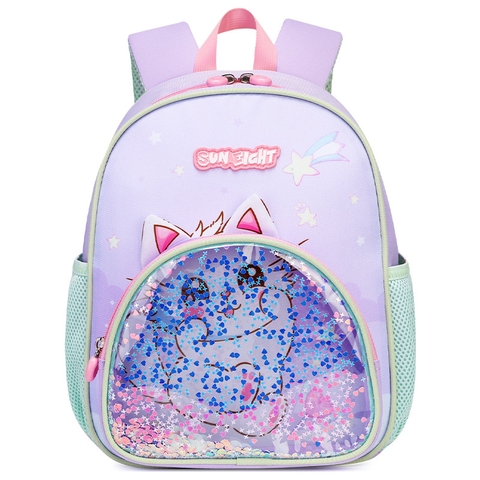 Balo Mẫu Giáo SUN EIGHT - 22179 Siêu Nhẹ Hình Mèo Tím (Purple/Cat)